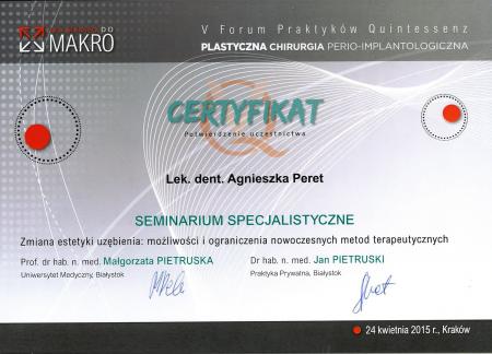 Agnieszka Peret Certyfikaty