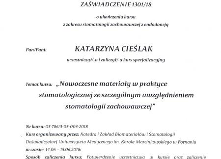 Katarzyna Cieślak Certyfikaty