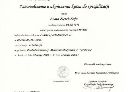 Beata Ziętek-Saja Certyfikaty