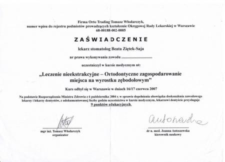 Beata Ziętek-Saja Certyfikaty