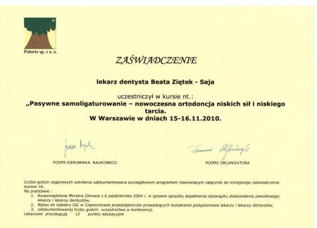 Beata Ziętek-Saja Certyfikaty