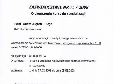 Beata Ziętek-Saja Certyfikaty